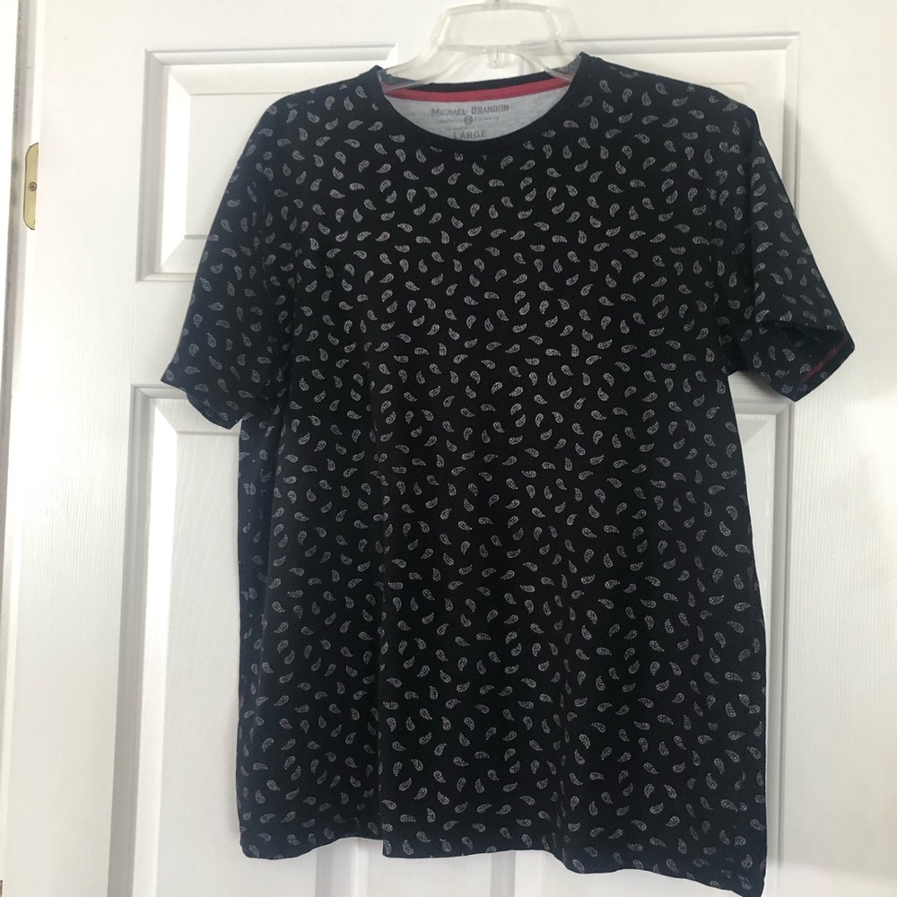 Men’s Michael Brandon Black Paisley Short Sleeve Tee Shirt Crewneck Size Large